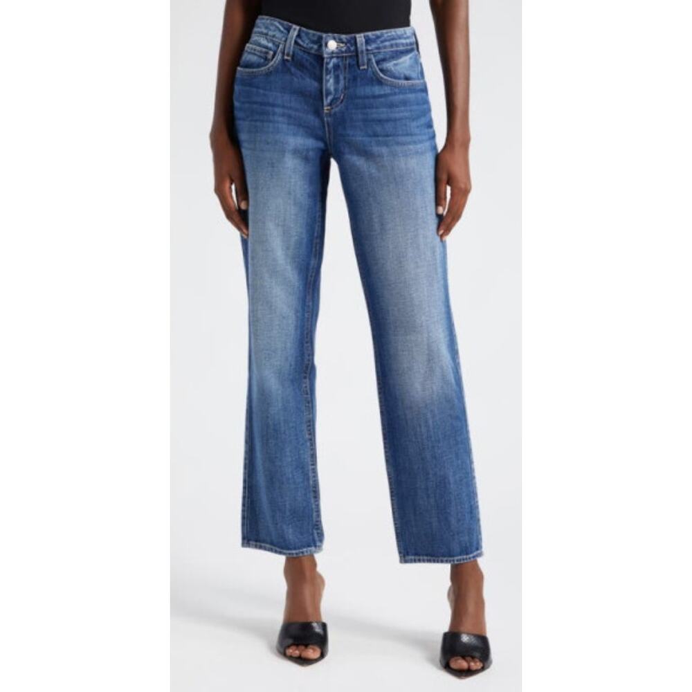 L'Agence Nevia Mid Rise Straight Jeans Serrano Medium Wash Cropped Womens Sze 28